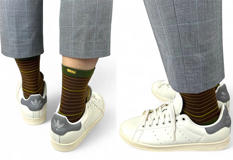 細條紋Stripe-咖綠 薄襪